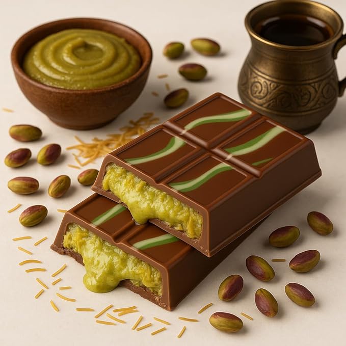 The Chocolate Nation Dubai Kunafa 200 GM Pistachios Chocolate | Kunafa Chocolate Bar Bites enriched with Pistachio | stuffed with pistachios | Dubai Kunafa Chocolate Bar/Milk Chocolate